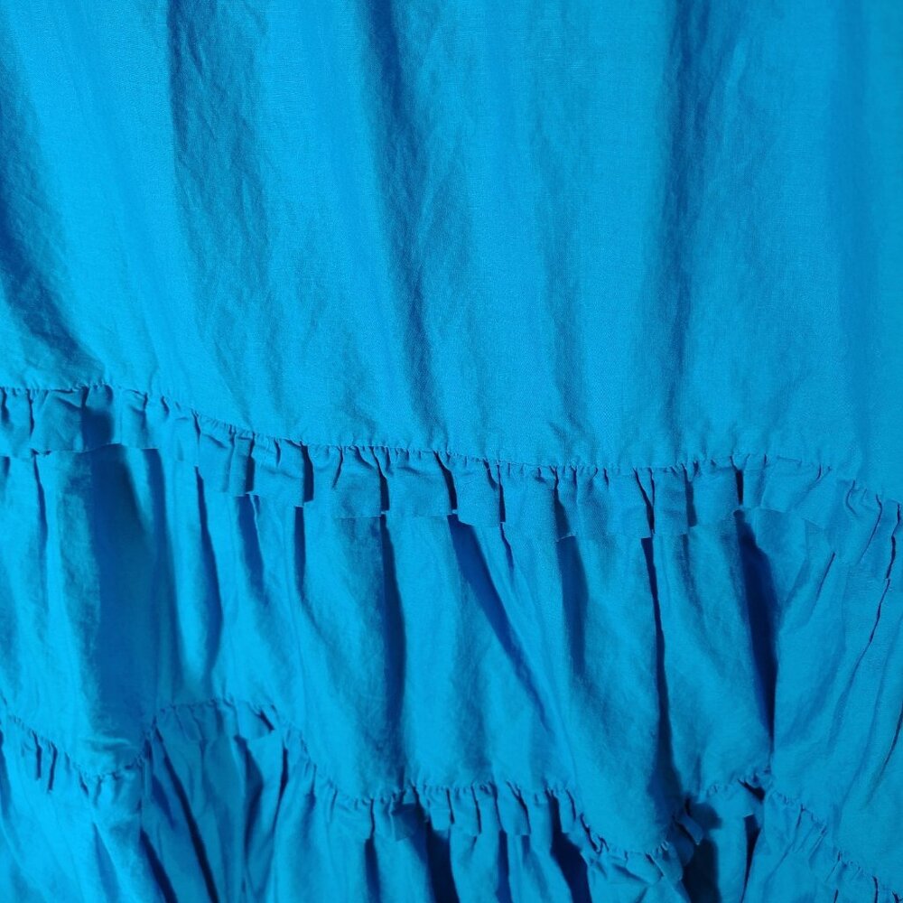 Black Halo Zinnia Maxi Dress Women's L Blue Tiered Ruffle Front Slit Sleeveless - Picture 8 of 12